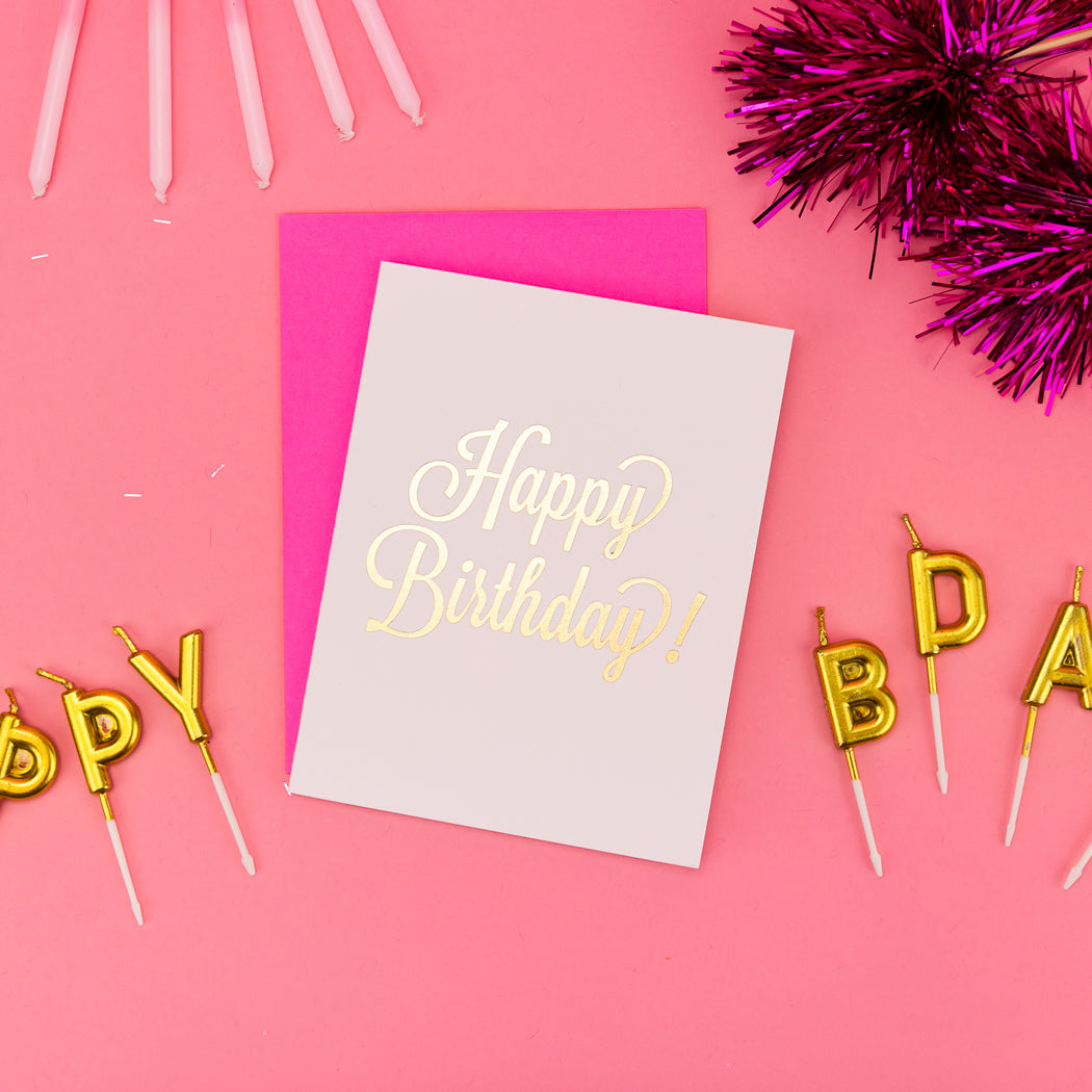 Happy Birthday Script Gold Foil Letterpress Card