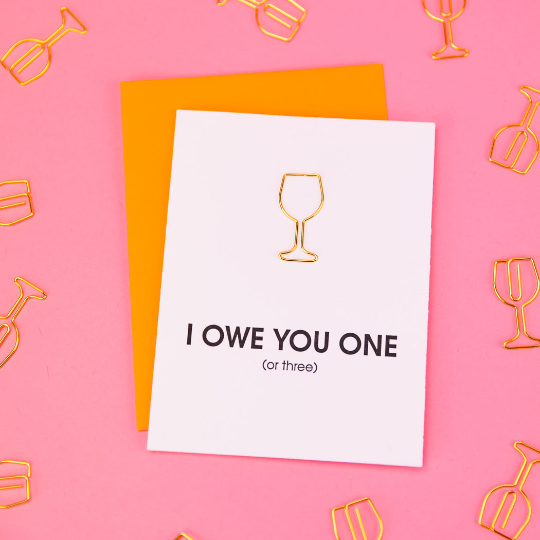 I Owe You One - Paper Clip Letterpress Card