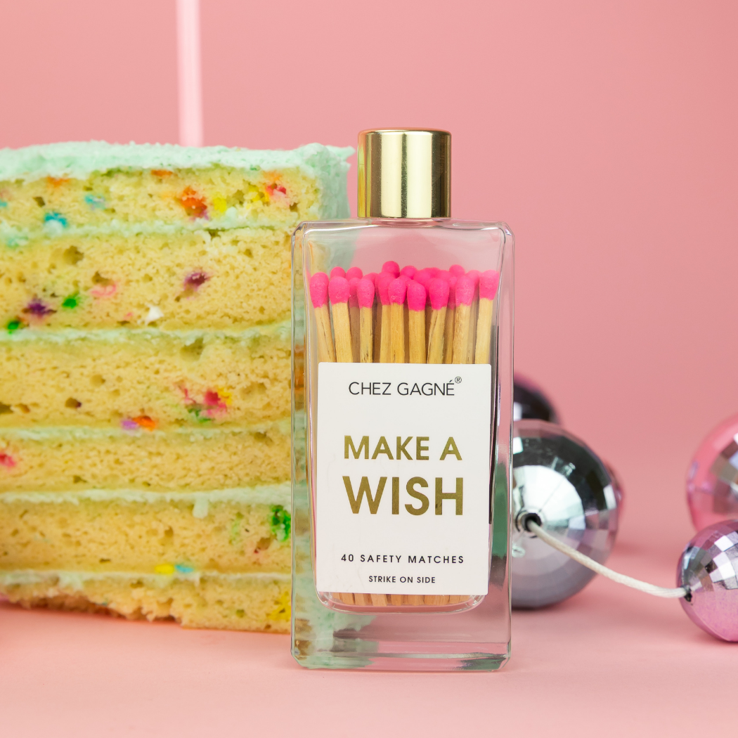 Make A Wish - Glass Bottle Safety Matches (Hot Pink)