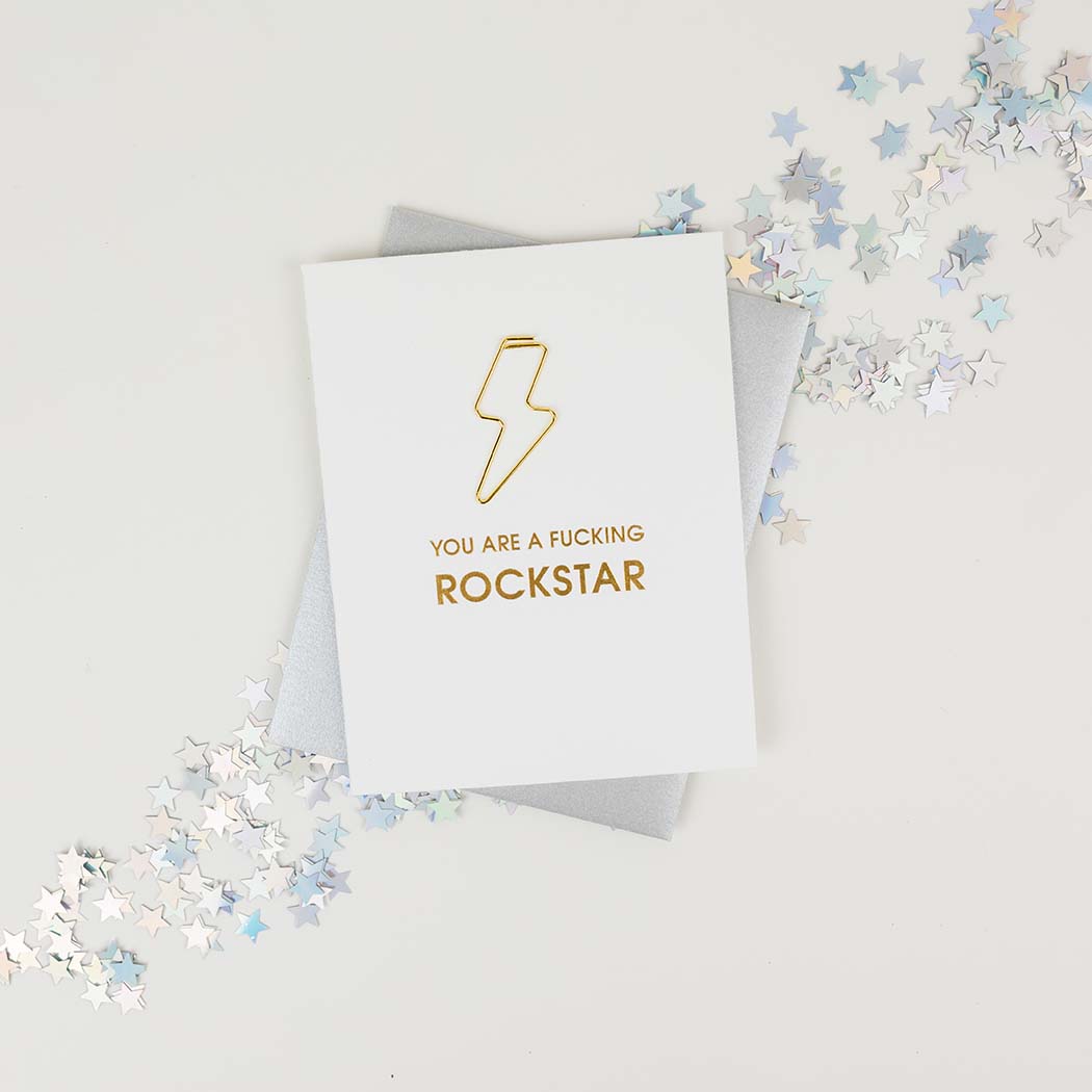 You are a Fucking Rockstar - Paper Clip Letterpress Card