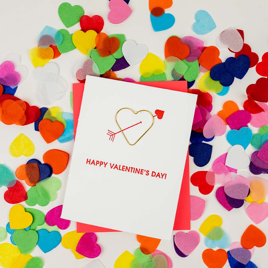 Happy Valentine's Day - Heart Paper Clip Letterpress Card