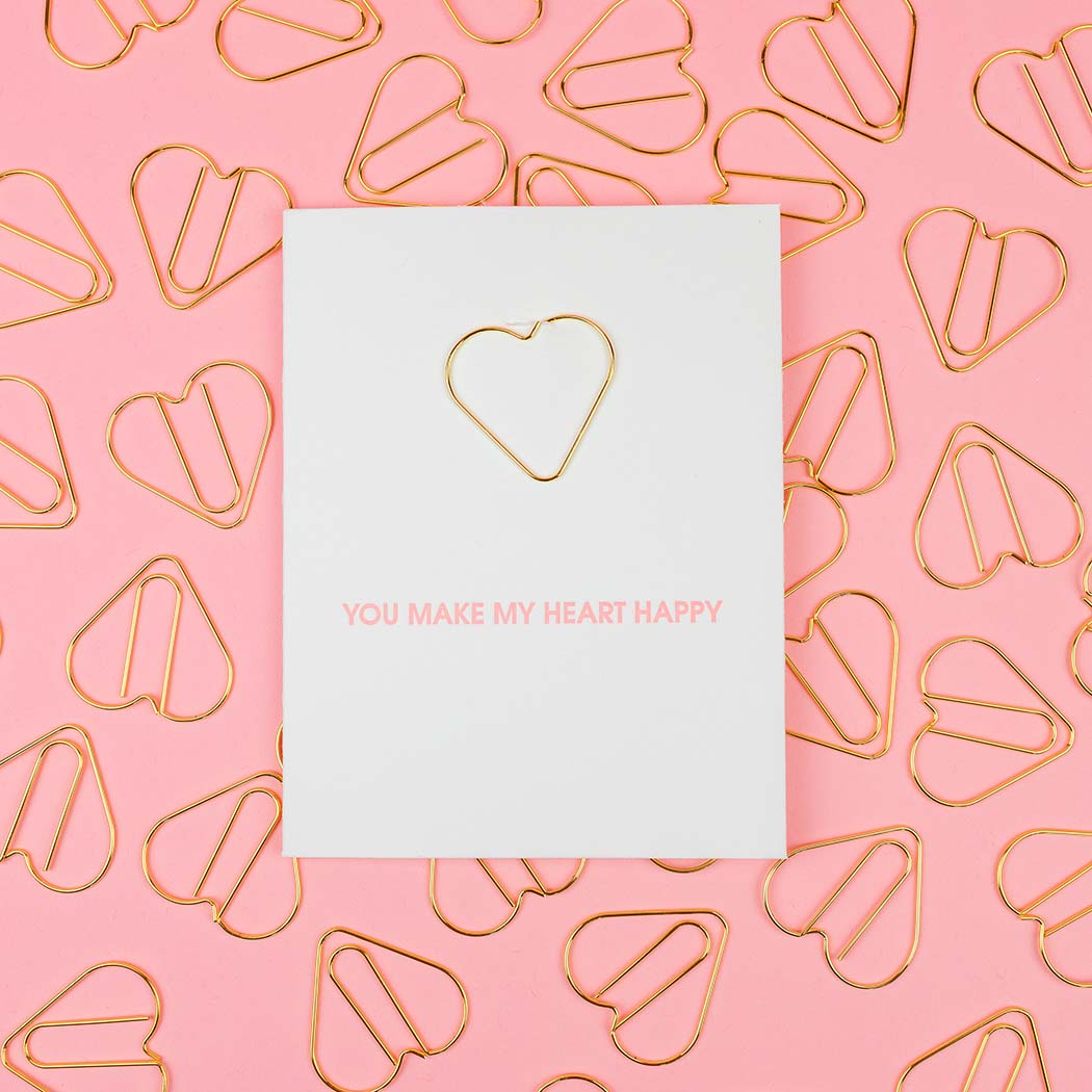 You Make My Heart Happy | Heart Paper Clip Letterpress Card