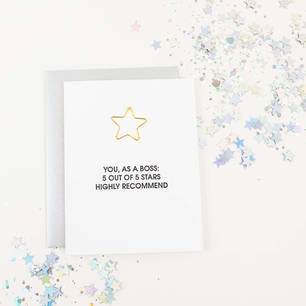 You as a Boss, 5 out of 5 Stars. Highly Recommend - Paper Clip Letterpress Card