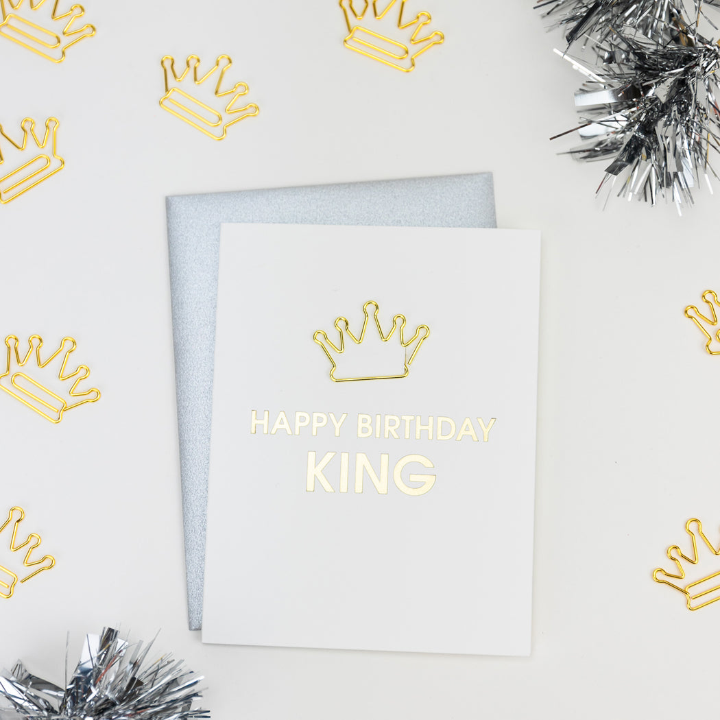 Happy Birthday King - Crown Paper Clip Letterpress Card