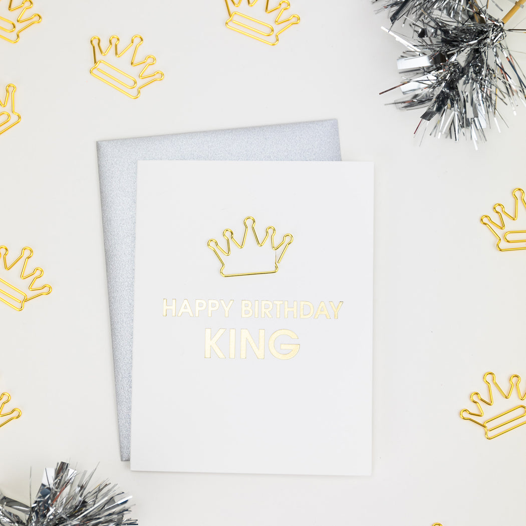 Happy Birthday King - Crown Paper Clip Letterpress Card