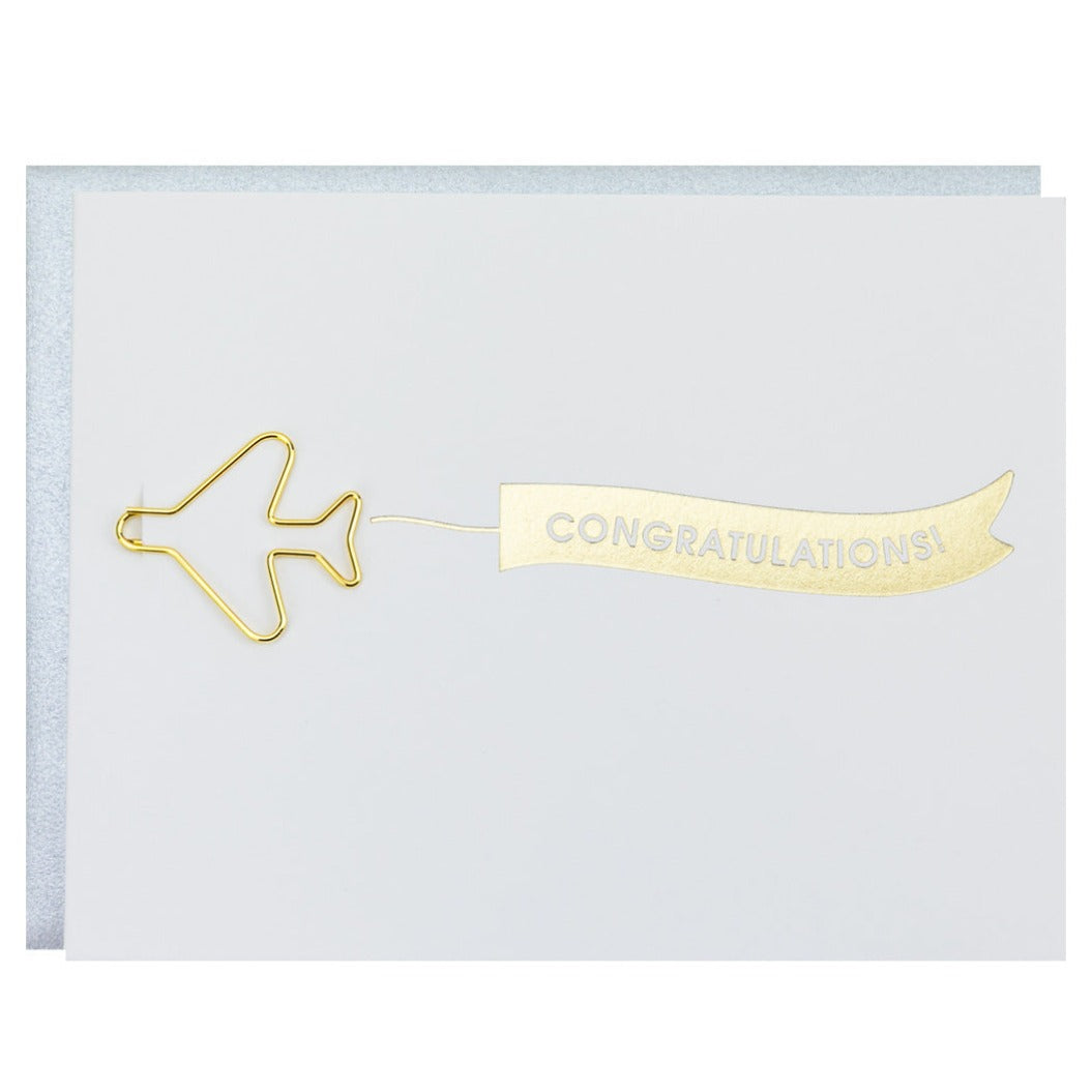 Airplane Banner Congratulations - Paper Clip Letterpress Card