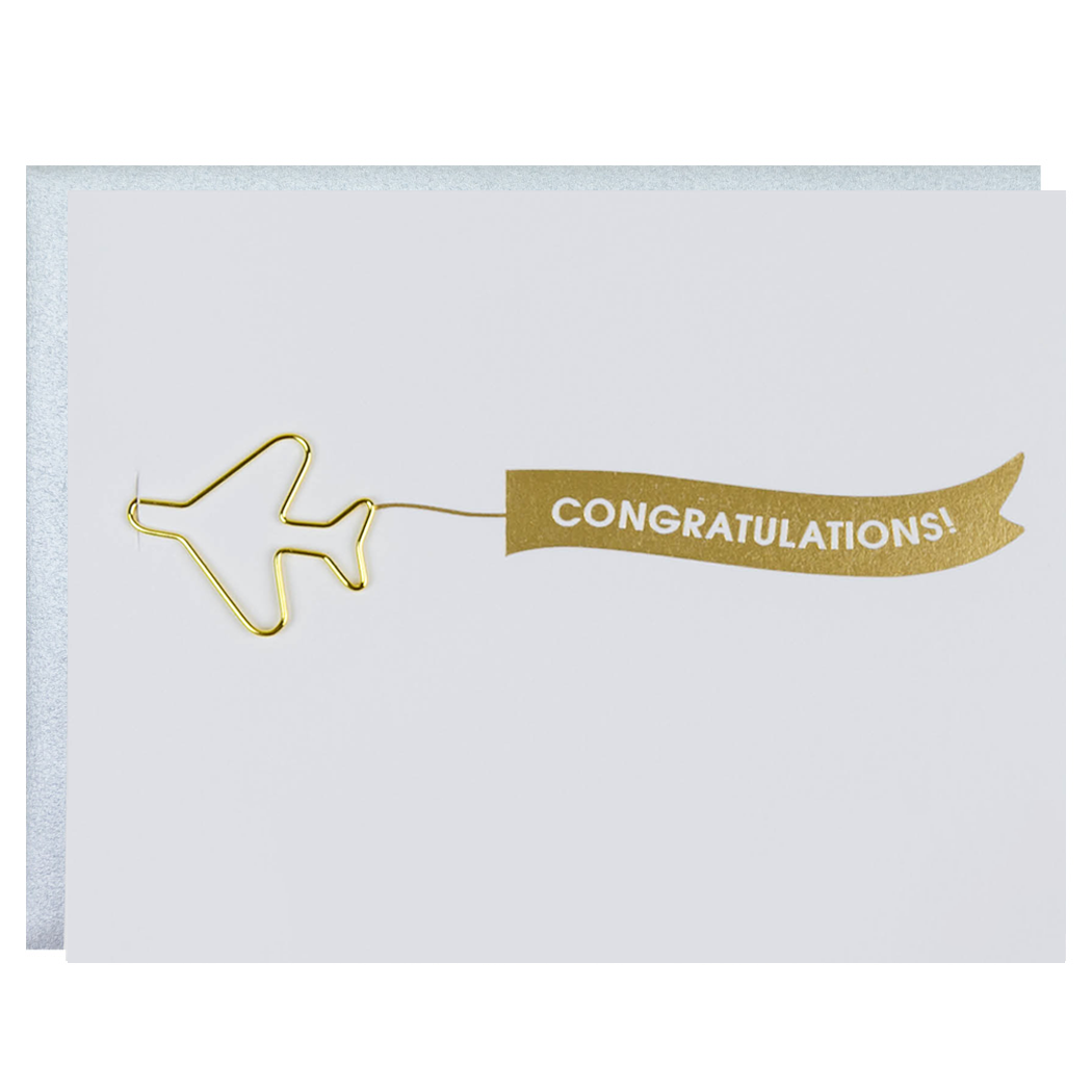 Airplane Banner Congratulations - Paper Clip Letterpress Card