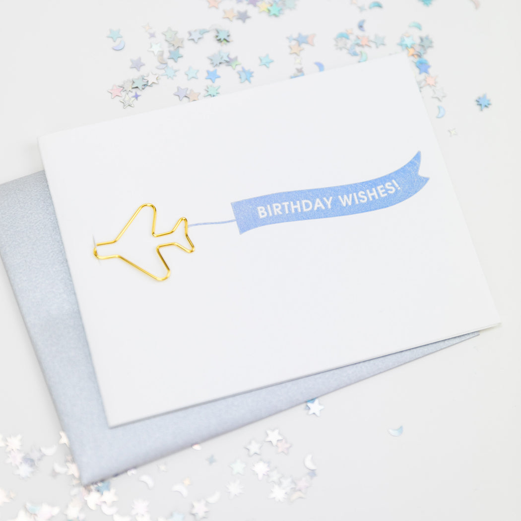 Airplane Banner: Birthday Wishes - Paper Clip Letterpress Card