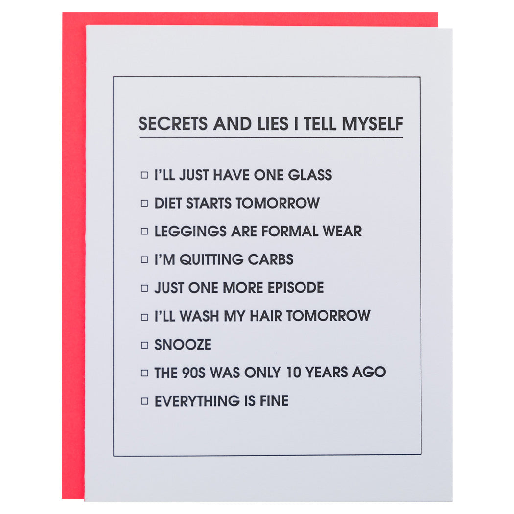 Secrets and Lies I Tell Myself Checklist - Letterpress Card