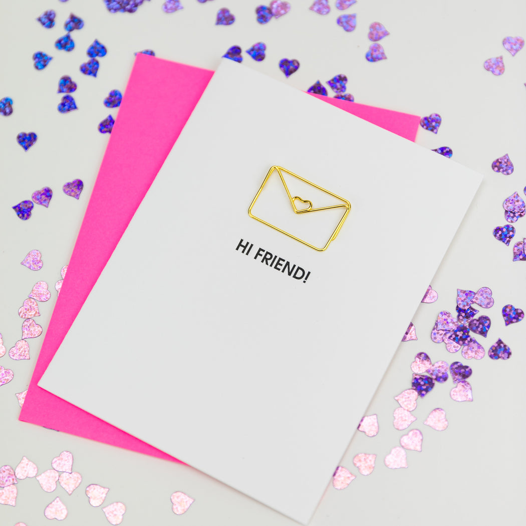 Hi Friend - Envelope Paper Clip Letterpress Card