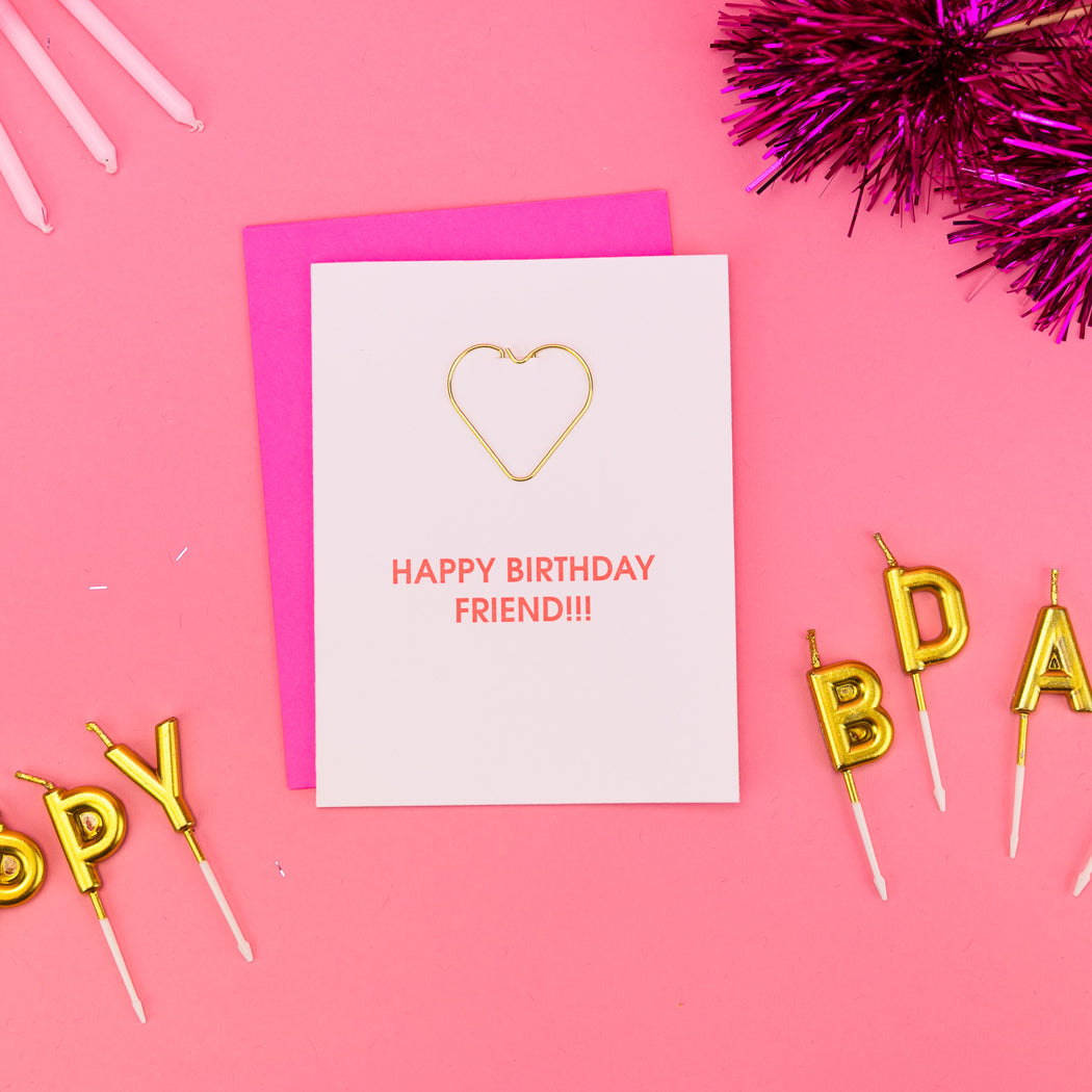 Happy Birthday Friend - Heart Paper Clip Letterpress Card