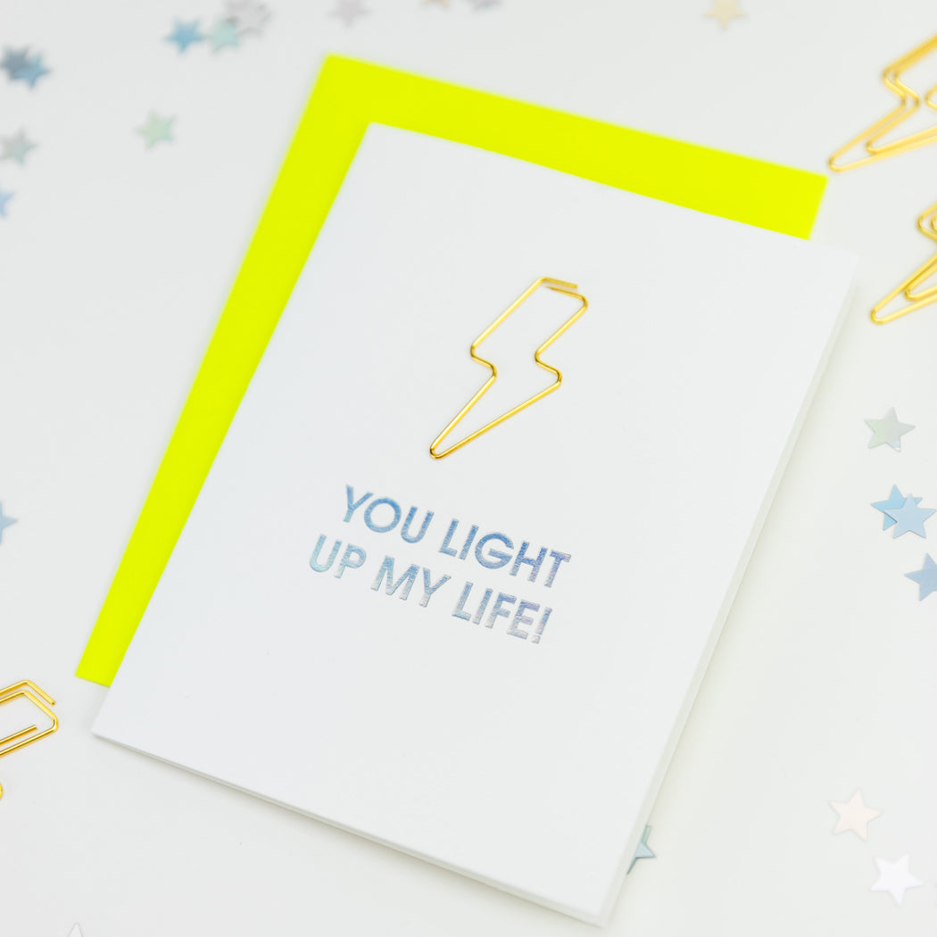 You Light Up My Life! - Lightning Bolt Paper Clip Letterpress Card