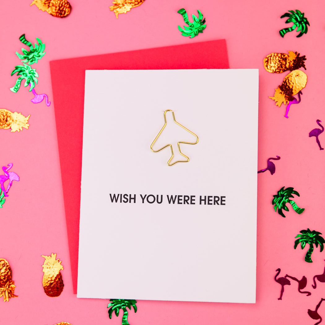 Wish You Were Here - Airplane Paper Clip Letterpress Card