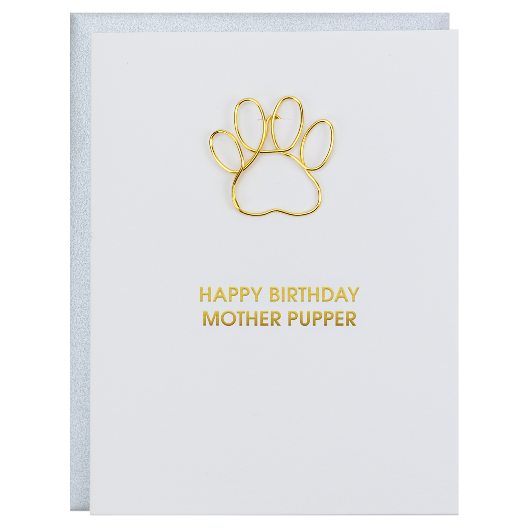 Happy Birthday Mother Pupper - Paw Print Paper Clip Letterpress Card