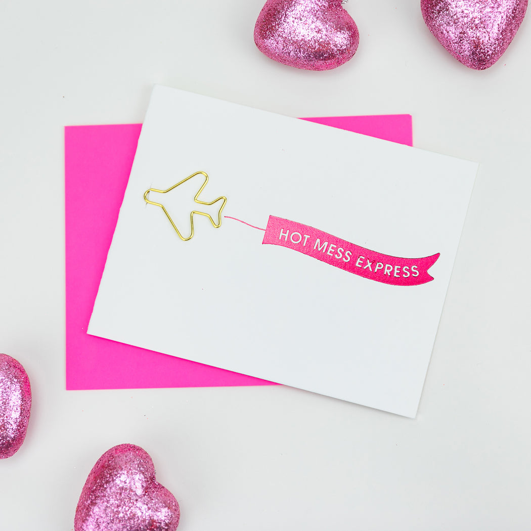 Hot Mess Express Airplane - Paper Clip Letterpress Card