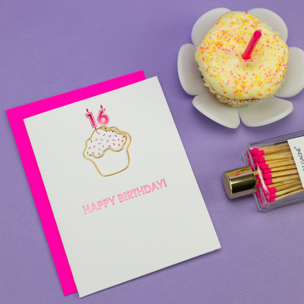 Happy Birthday Candles 16 - Paperclip Letterpress Card