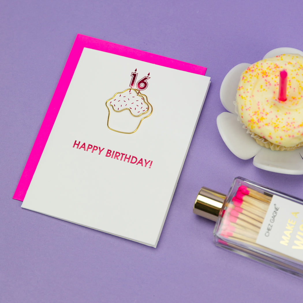 Happy Birthday Candles 16 - Paperclip Letterpress Card