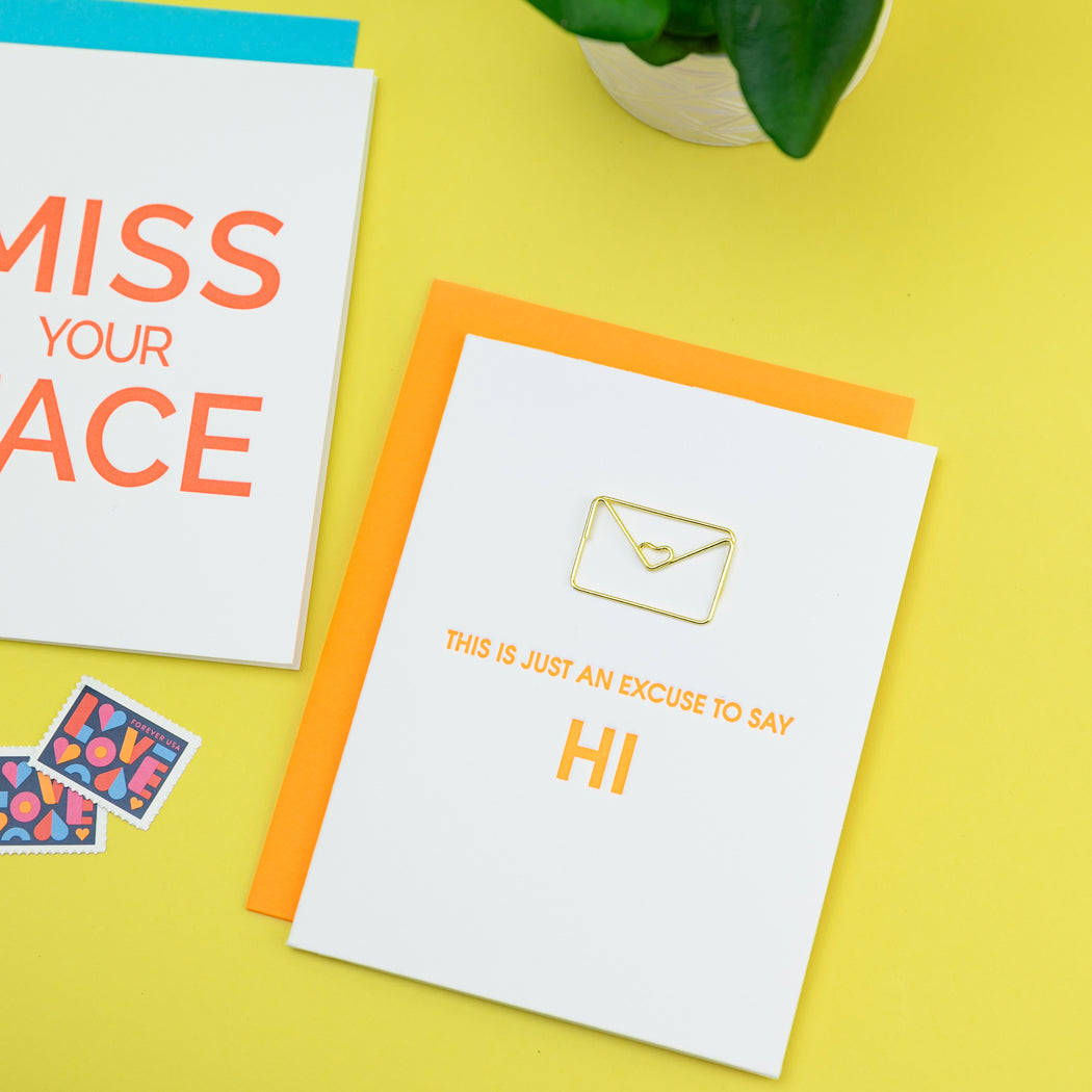 This Is Just An Excuse To Say Hi. - Paperclip Letterpress Card