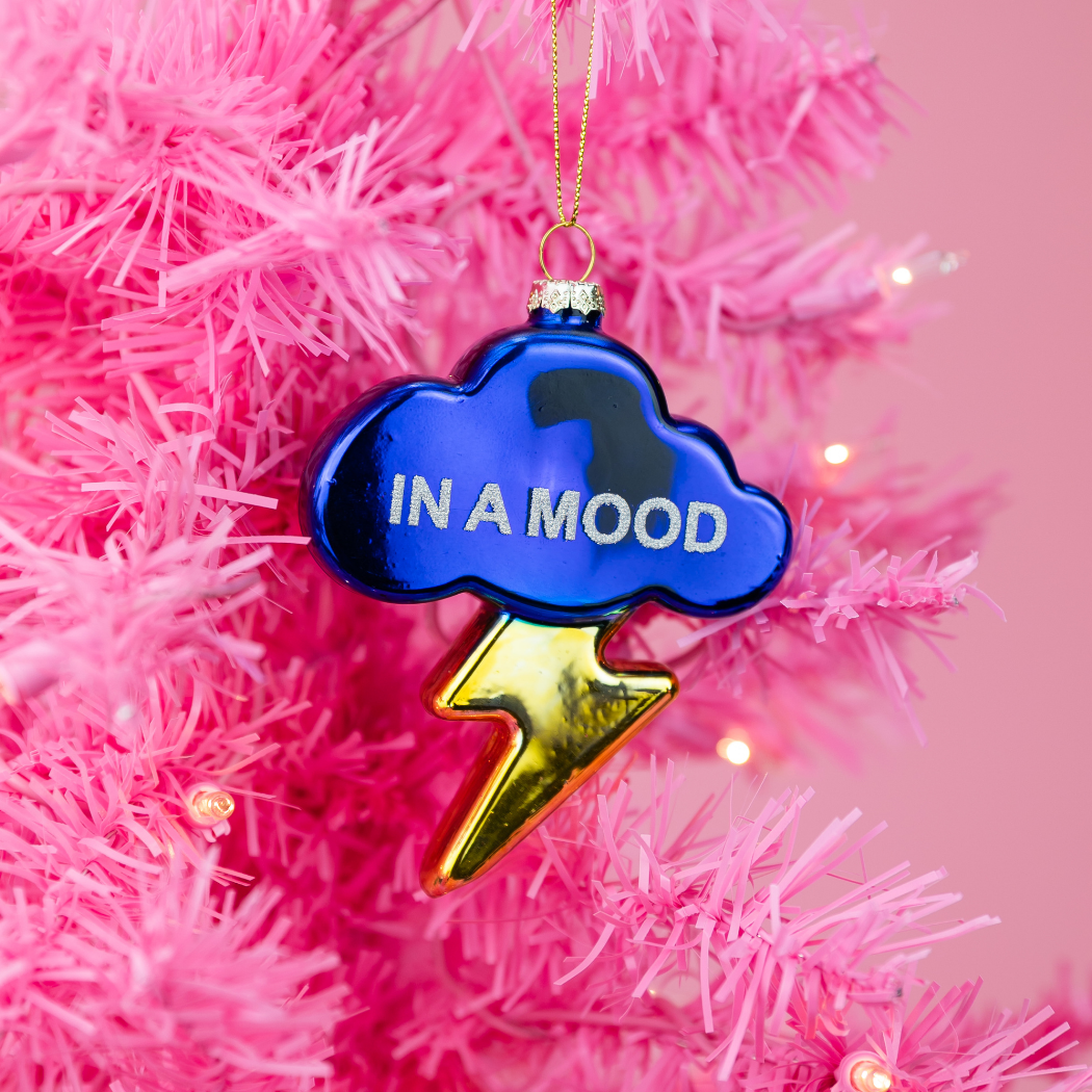 In A Mood - Cloud with Lightning Bolt - Glass Blown Holiday Ornament