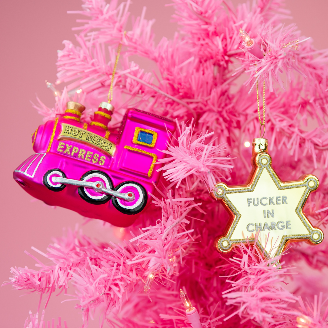 Fucker In Charge - Sheriff's Badge - Glass Blown Holiday Ornament