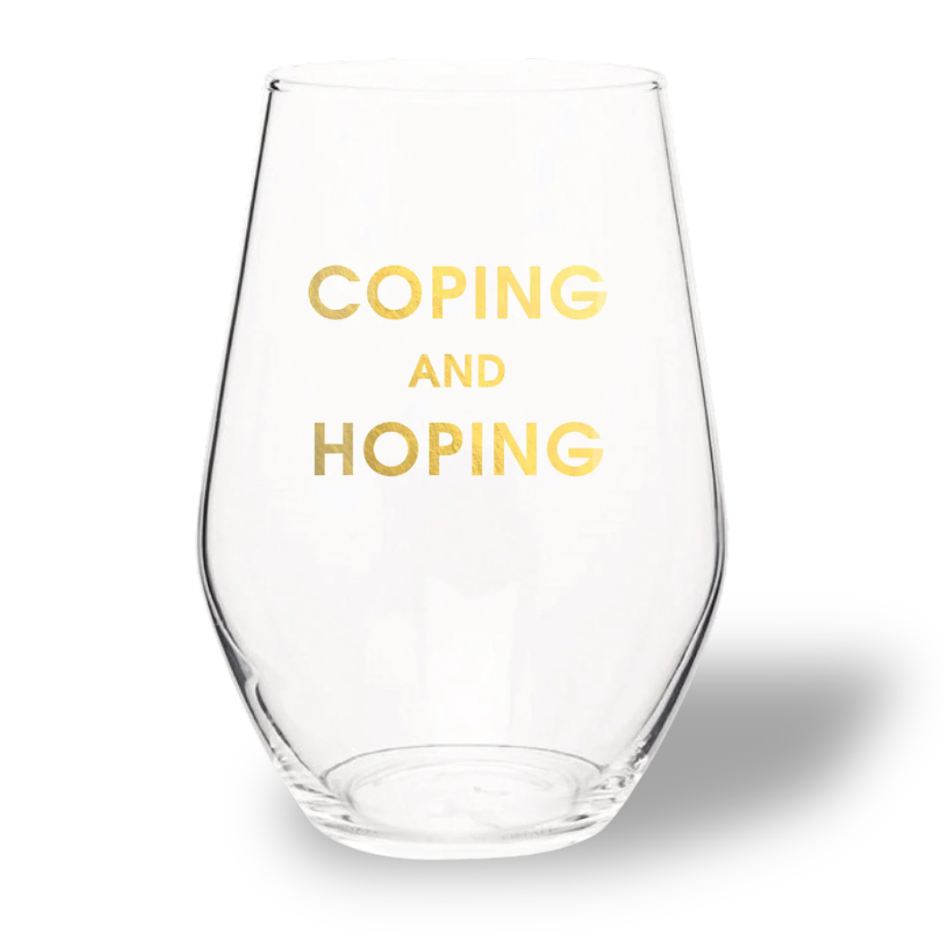 Coping and Hoping - Gold Foil Stemless Wine Glass