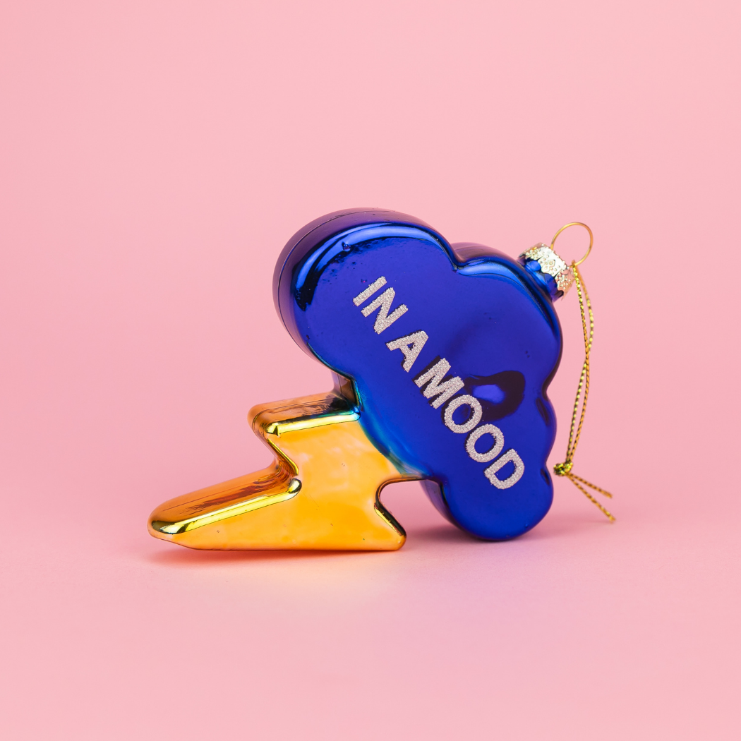 In A Mood - Cloud with Lightning Bolt - Glass Blown Holiday Ornament