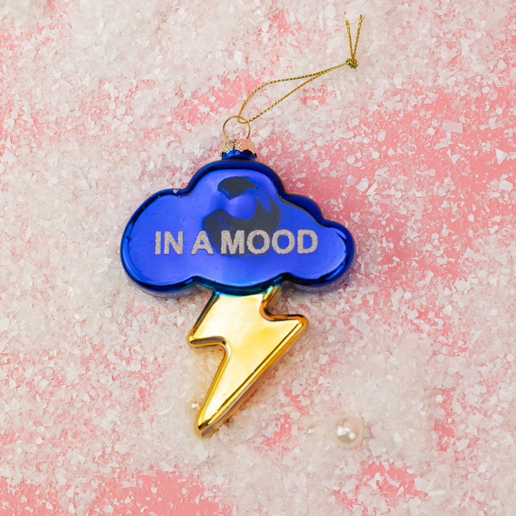 In A Mood - Cloud with Lightning Bolt - Glass Blown Holiday Ornament