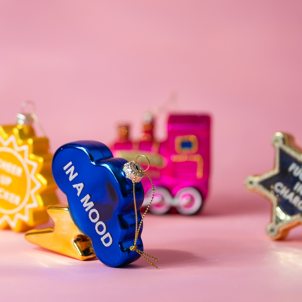 In A Mood - Cloud with Lightning Bolt - Glass Blown Holiday Ornament