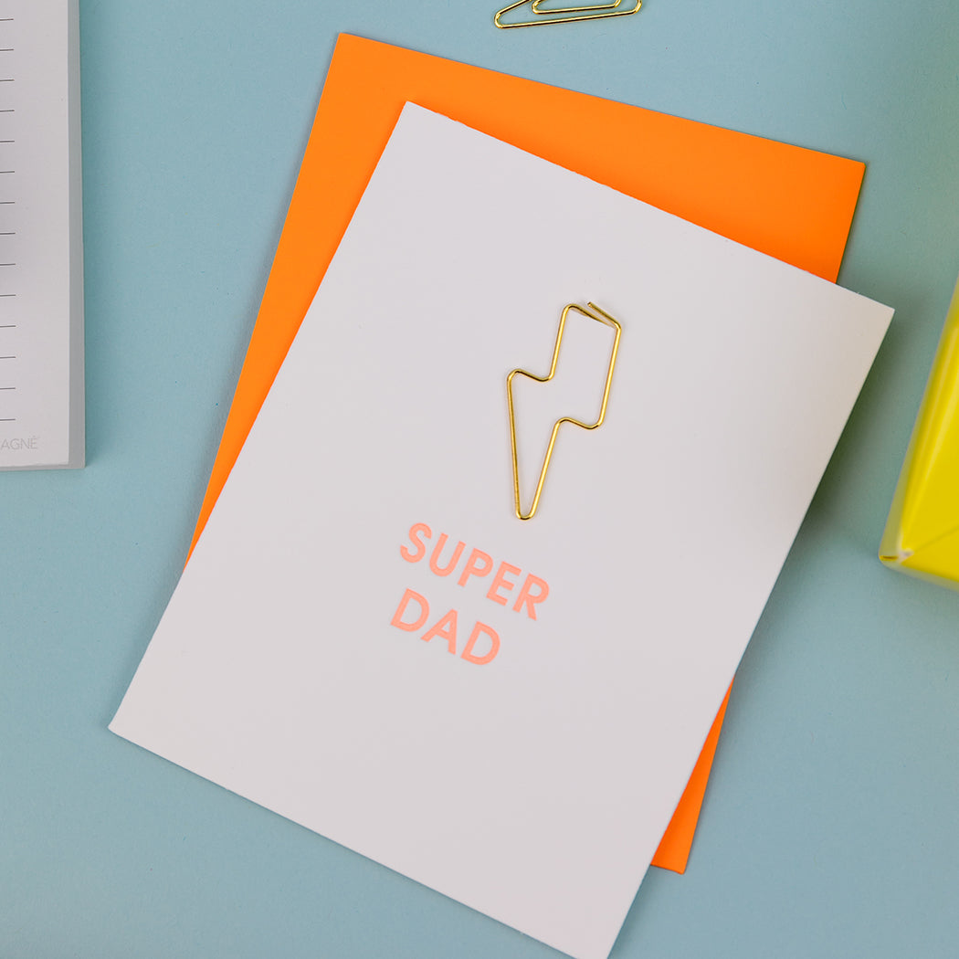Super Dad - Lightning Bolt Paper Clip Letterpress Card