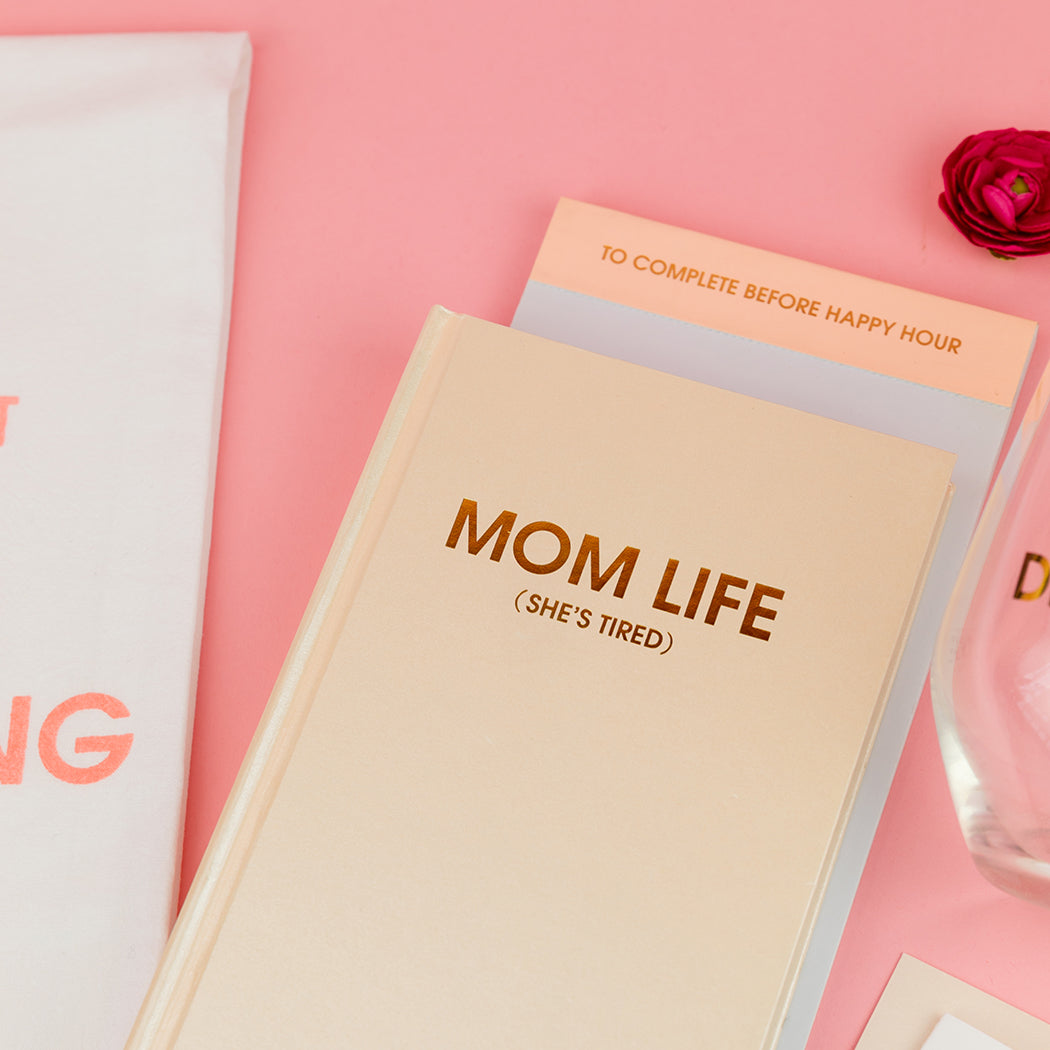 Mom Life (She's Tired) - Coral Shimmer Hardcover Journal
