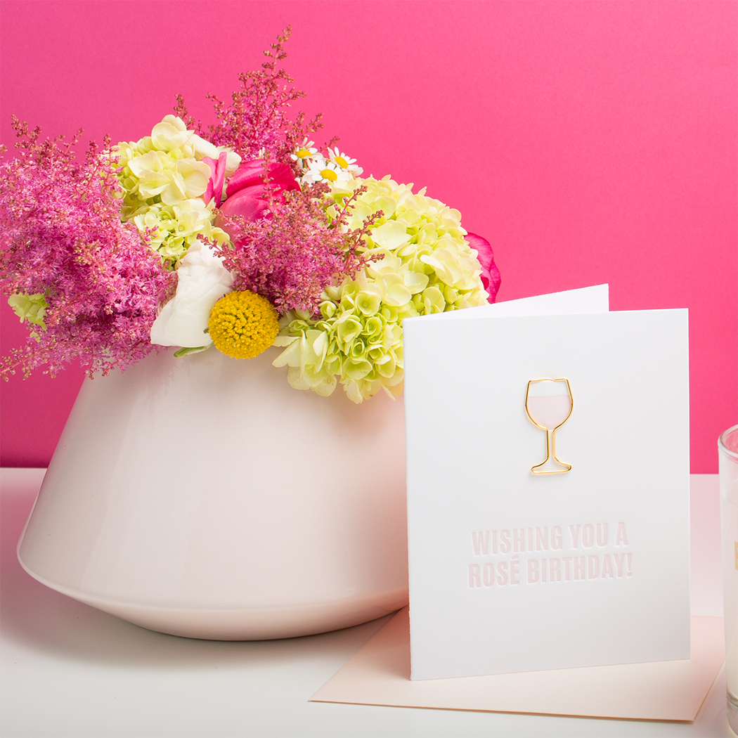 Wishing You a Rosé Birthday - Paper Clip Letterpress Card