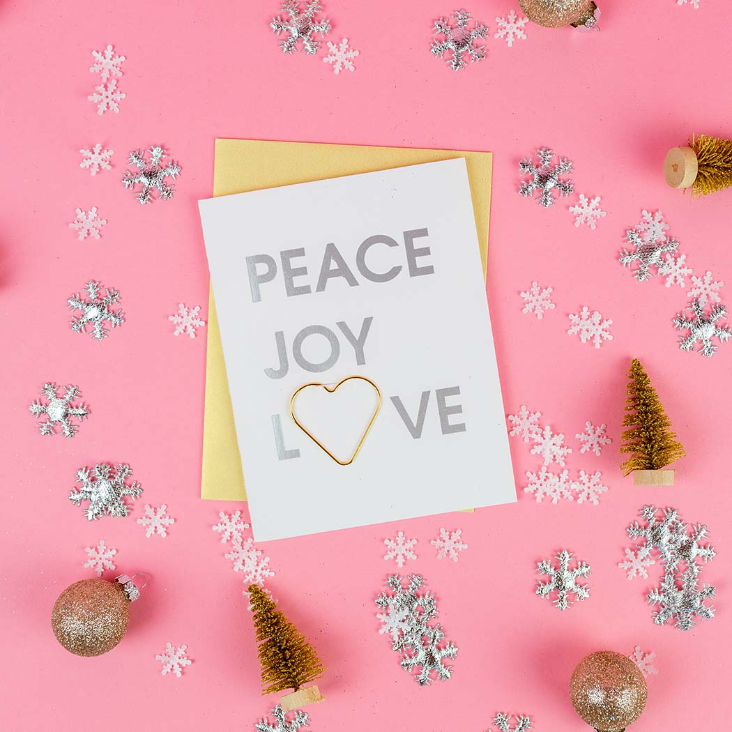 Peace Joy and Love - Paper Clip Letterpress Card