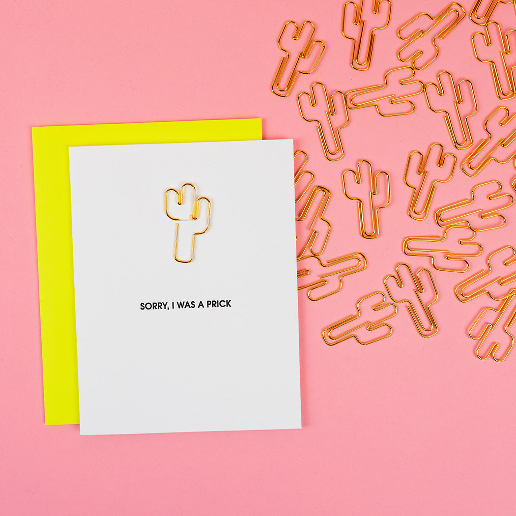 Sorry I Was A Prick - Cactus Paper Clip Letterpress Card