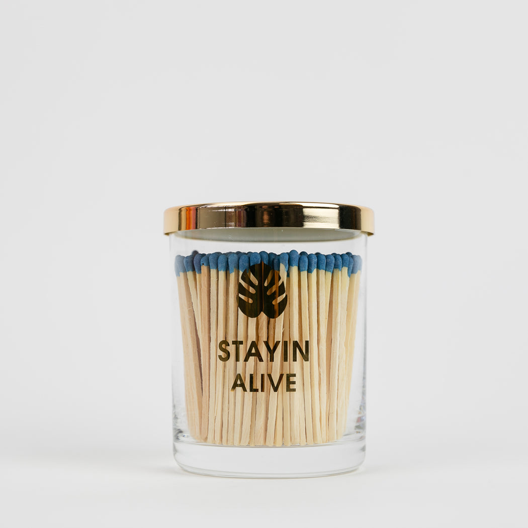 Match + Rocks Glass Duo - Stayin' Alive + Bright Blue Matches