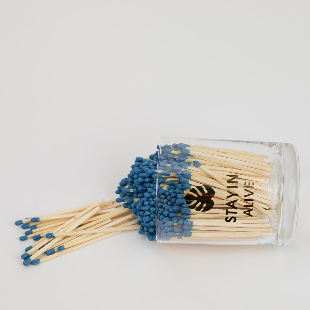 Match + Rocks Glass Duo - Stayin' Alive + Bright Blue Matches