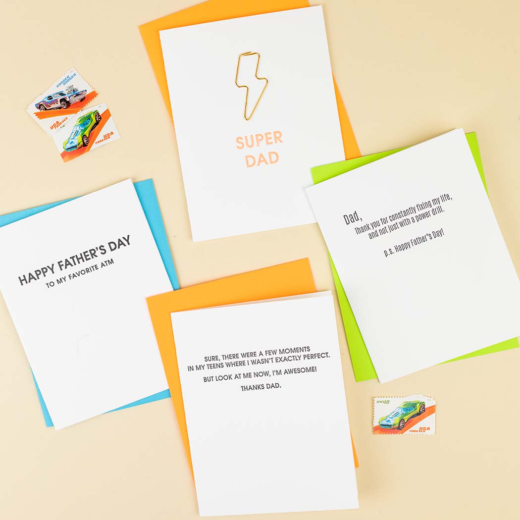 Super Dad - Lightning Bolt Paper Clip Letterpress Card