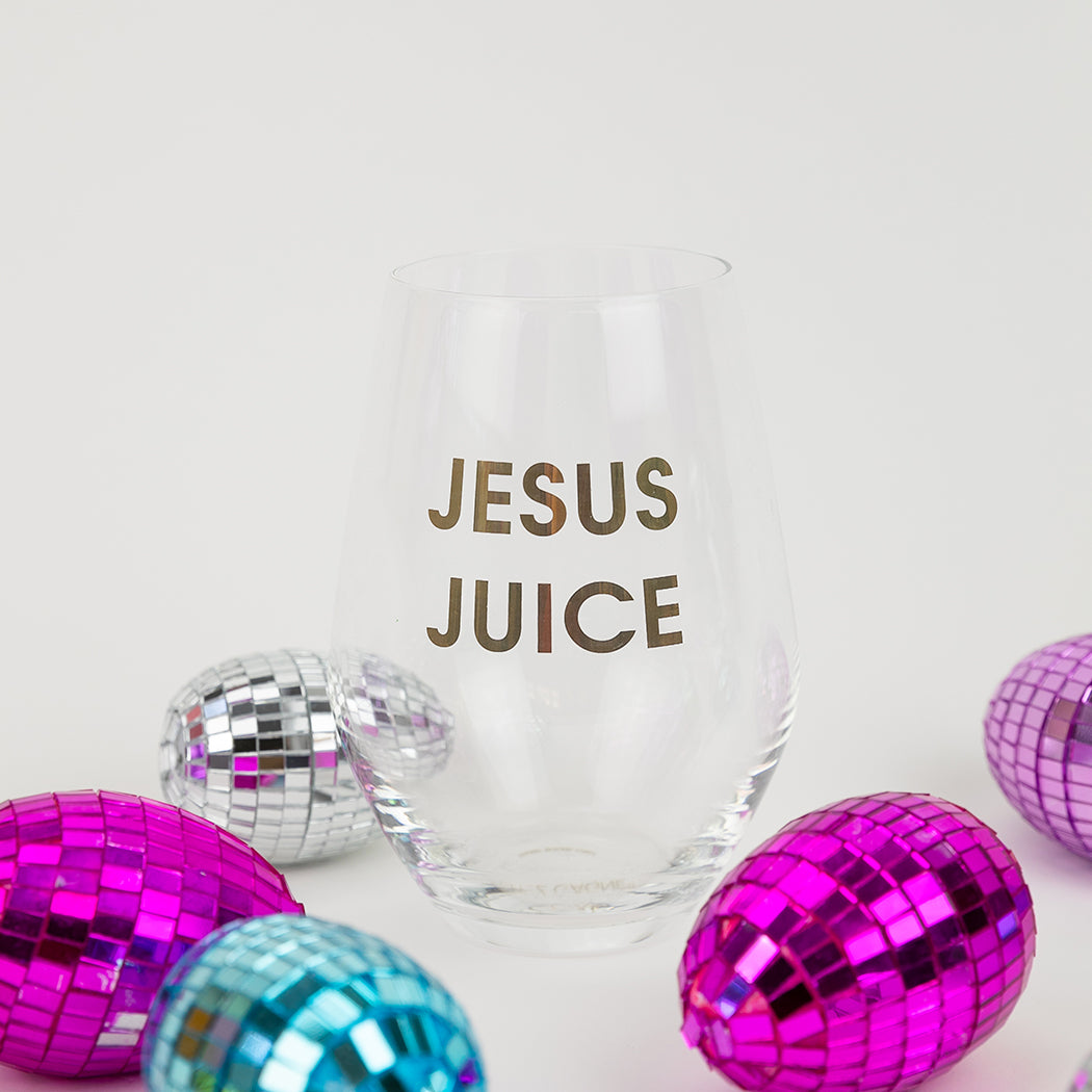 Jesus Juice - Gold Foil Stemless Wine Glass