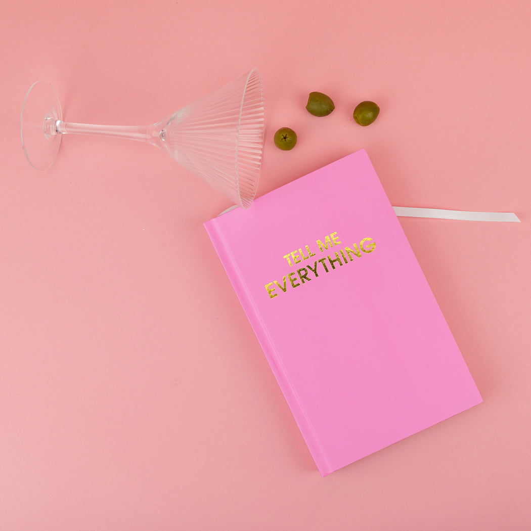 Tell Me Everything - Hardcover Daily Journal - Neon Peony