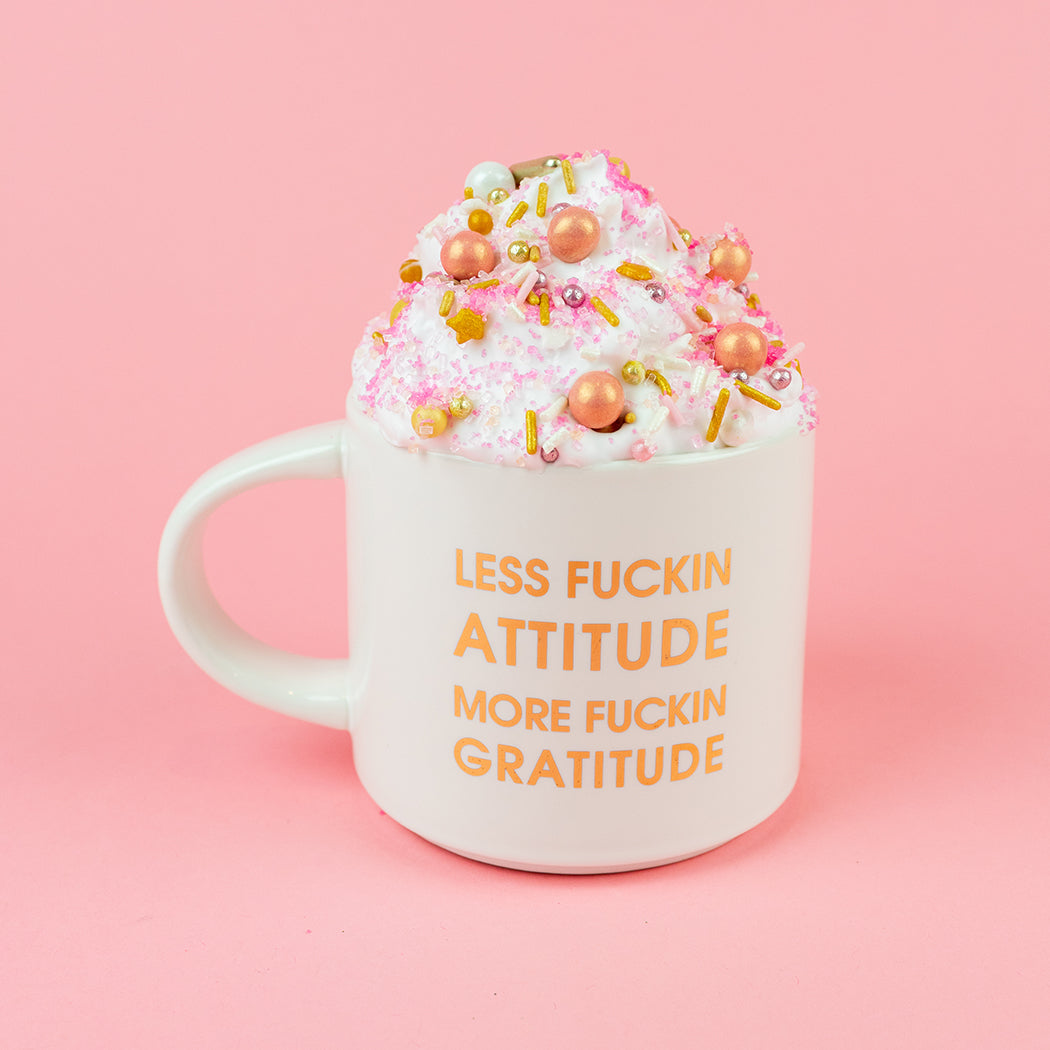 Less Fucking Attitude More Fucking Gratitude - Gold Foil Metallic Mug