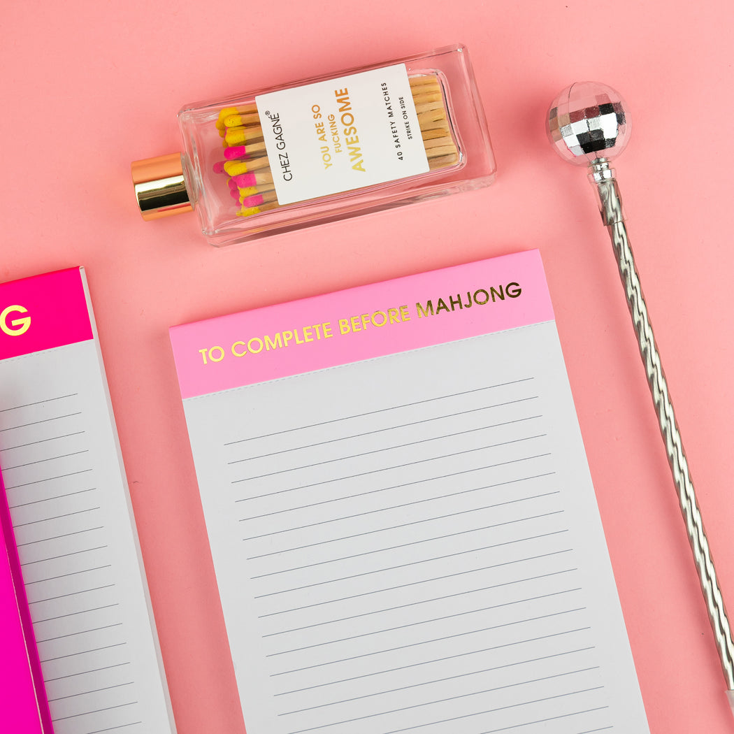 To Complete Before Mahjong - Lined Notepad - Neon Peony