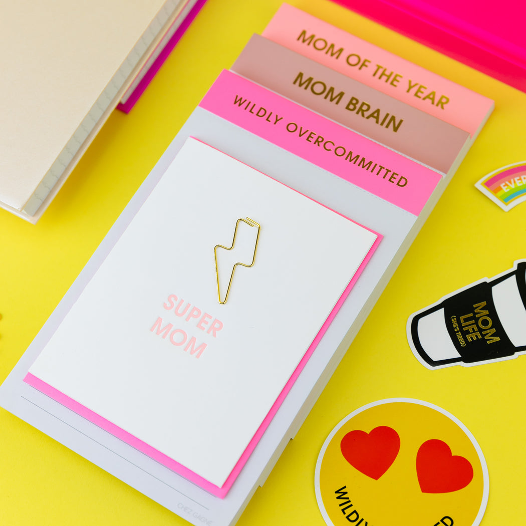 Super Mom - Lightning Bolt Paper Clip Letterpress Card