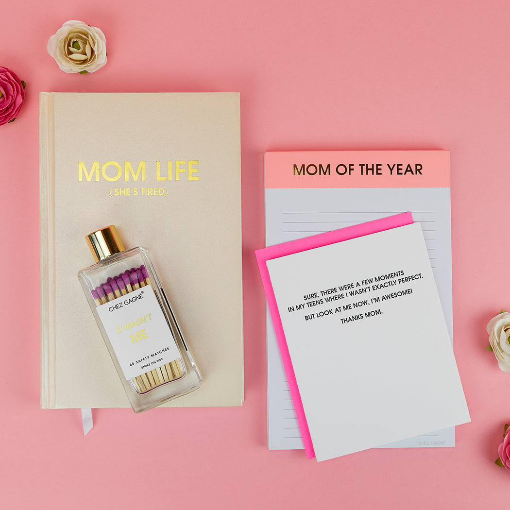 Mom Life (She's Tired) - Coral Shimmer Hardcover Journal