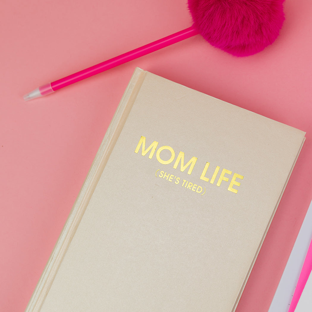 Mom Life (She's Tired) - Coral Shimmer Hardcover Journal