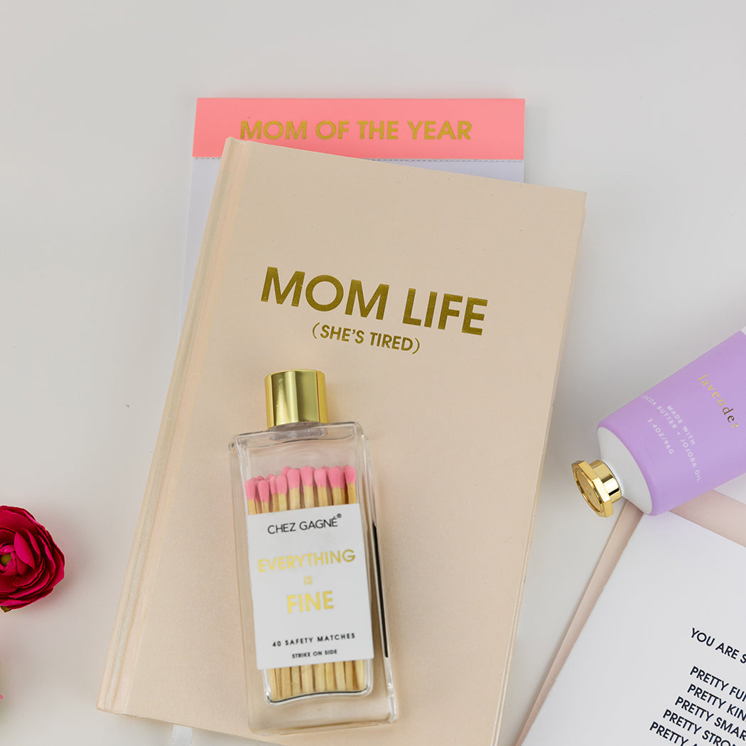 Mom Life (She's Tired) - Coral Shimmer Hardcover Journal