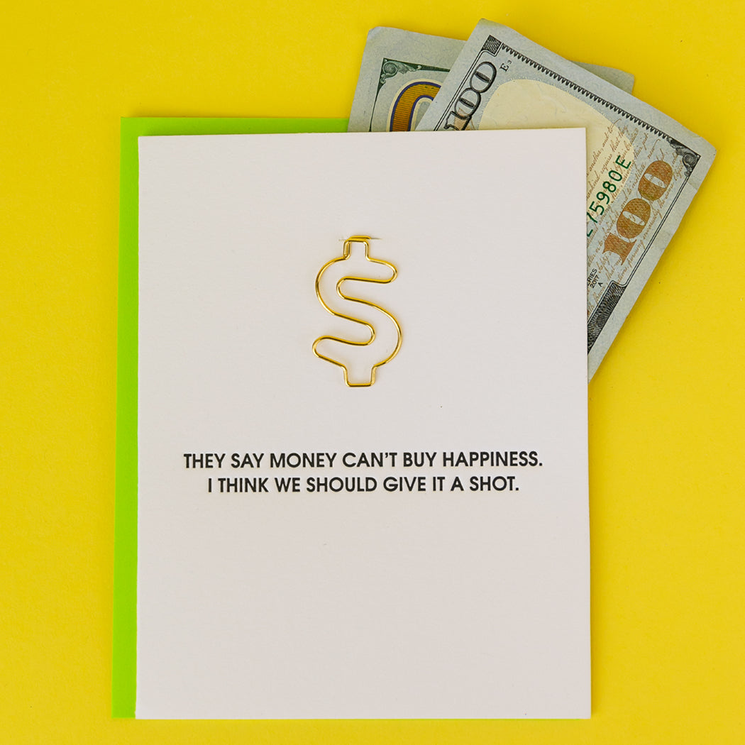 Money Can't Buy Happiness - Paper Clip Letterpress Card