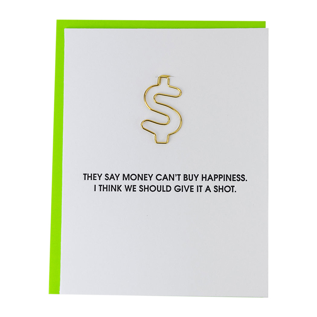 Money Can't Buy Happiness - Paper Clip Letterpress Card