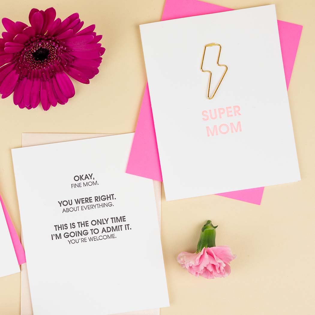 Super Mom - Lightning Bolt Paper Clip Letterpress Card