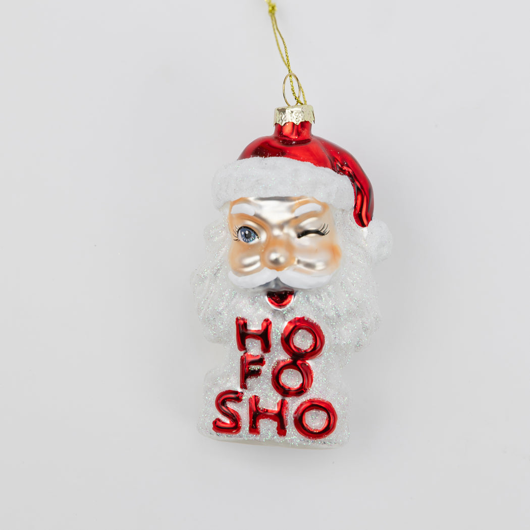 Ho Fo Sho - Winking Santa Claus Glass Ornament