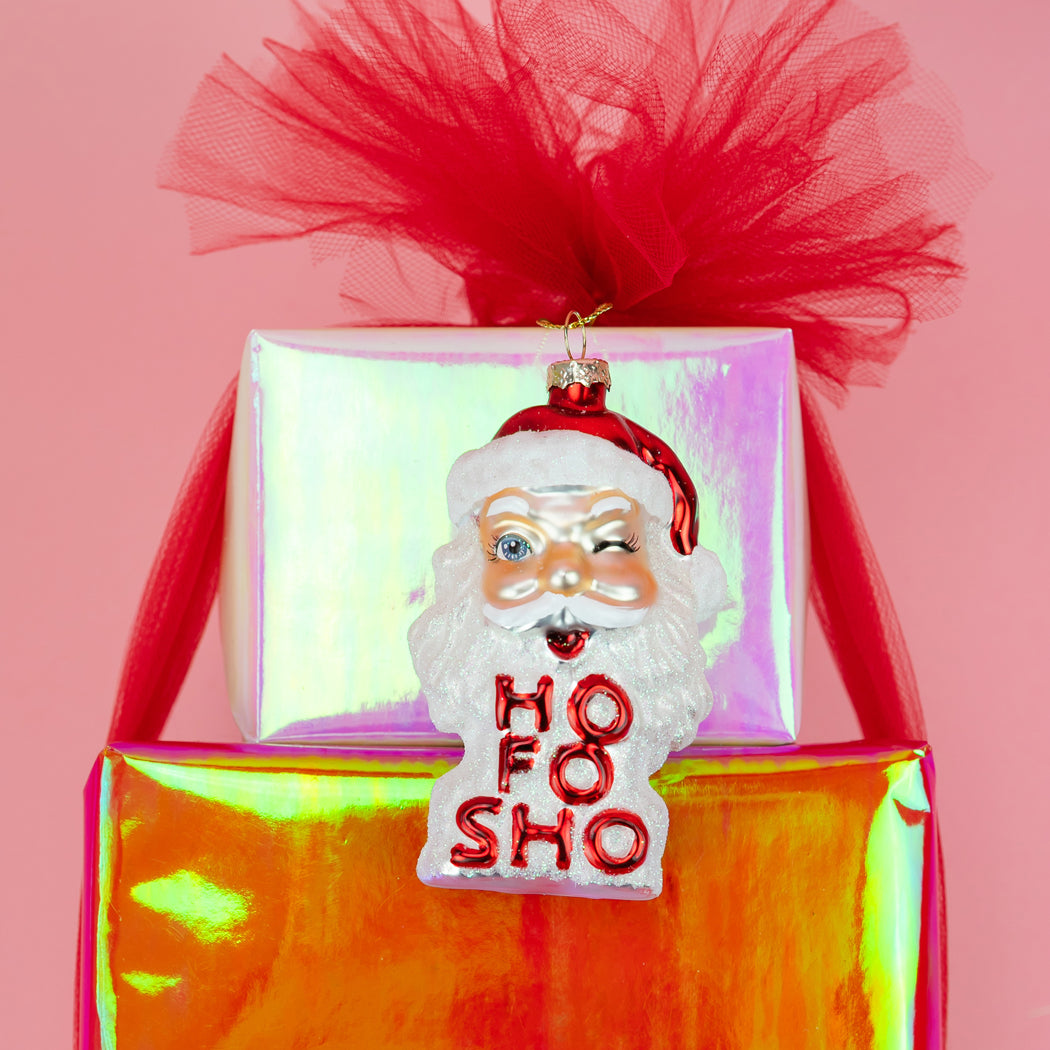 Ho Fo Sho - Winking Santa Claus Glass Ornament