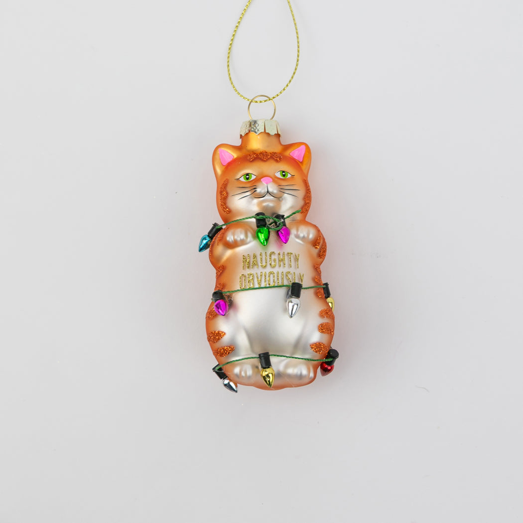 Naughty Obviously - Tangled Tabby Cat Glass Ornament